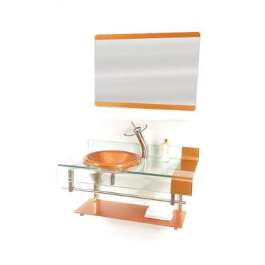 Imagem de Gabinete de vidro para banheiro inox 90cm curvado duplo com torneira c