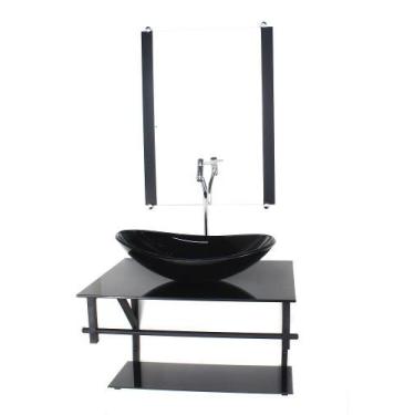 Imagem de Gabinete de vidro para banheiro 60cm ap cuba oval  preto full com torn