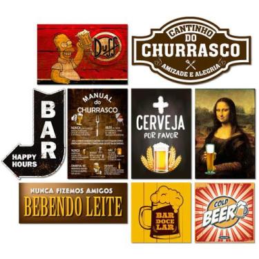 Imagem de Kit 9 Placas Decorativas Bebidas Cervejas Cantinho Churrasco - Art Pri