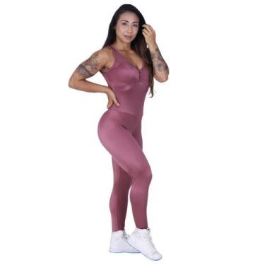 Imagem de Macacão Fitness Feminino Cirrê Brilho Proteção UV50+ Tiras Costas Bojo