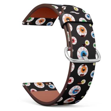 Imagem de Pulseira de relógio inteligente compatível com Garmin Forerunner 165/165 Music, Forerunner 35/45/45S, 20 mm, pulseira de couro de substituição (Halloween Creepy Eyeballs)