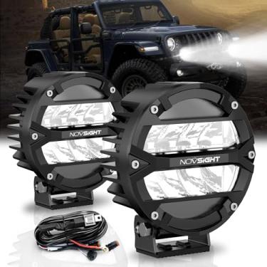 Imagem de NOVSIGHT Módulos de luz LED redondos, 12 polegadas, 160 W, luzes fora da estrada, 21600 lm, luz redonda para caminhões, carro, UTV, ATV, 2 peças de luzes LED de 12 V com kit de chicote de fiação de