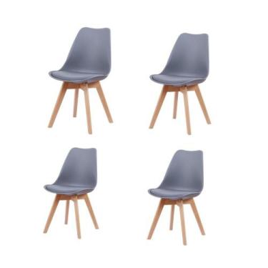 Imagem de Kit 4 Cadeiras Leda Joly Polipropileno Cinza Base Madeira - Rivatti