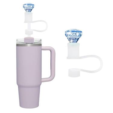 Imagem de Cobertura de palha de diamante para copo Stanley 40 e 850.5 g tampas de palha de silicone para copos reutilizáveis acessórios de copo 10 mm (azul)