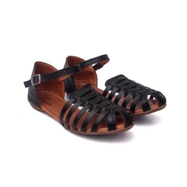 Imagem de Sandália Feminina Rasteira Rasteirinha Couro Lana Pimenta, 36, Preto