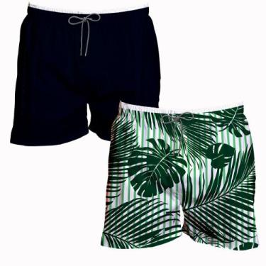 Imagem de Kit 2 Shorts Praia Masculino Liso e Florido Tactel Treino - Bueno Stor