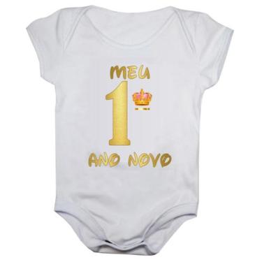 Imagem de Body de bebê manga curta meu primeiro ano novo coroa - Calupa, 3-6M