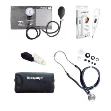 Imagem de Kit Enfermagem Aparelho + Esteto Garrote Termometro Bolsa - PREMIUM,  