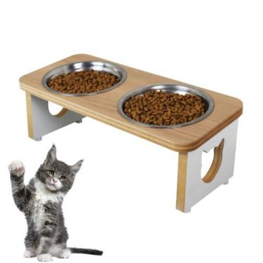 Imagem de Comedouro Pet Gato Elevado Duplo MDF Linha Basic - Amadeirado - Madera
