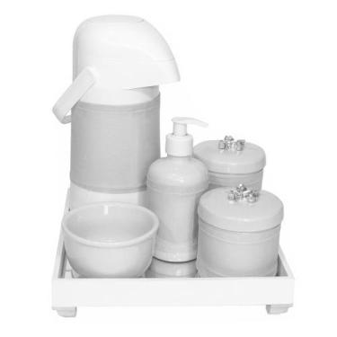 Imagem de Kit Higiene Espelho Completo Porcelanas, Garrafa e Capa Flor de Liz Pr