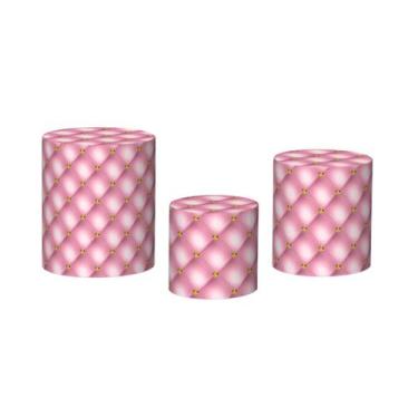 Imagem de Trio De Capa Cilindro - Capitonê Pink com Diamante Dourado 028 - Via C