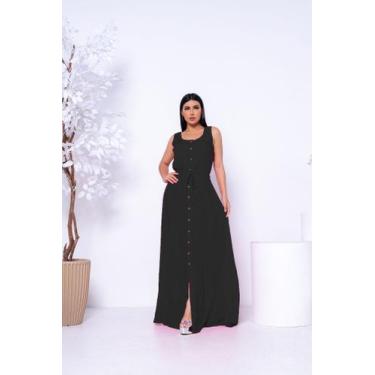 Imagem de Vestido Longo Cavado Com Fechamento Em Botões - Ella GF, Preto, G