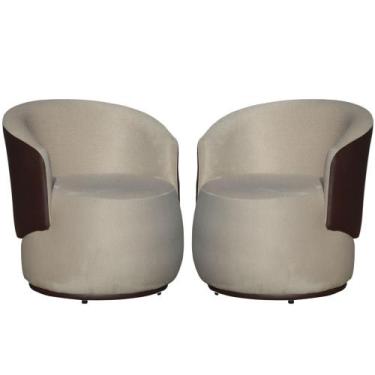 Imagem de Kit 02 Poltronas Bia Redonda com Composê Suede Bege e material sintéti