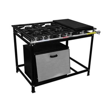 Imagem de Fogão Industrial 4 Bocas com Chapa e Forno Tampa Inox 55L Gastromixx