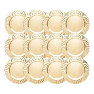 Imagem de Jogo 12 Sousplat De Mesa Redondo Primer Dourado Plástico Lyor 33cm