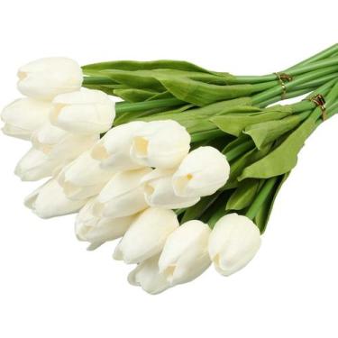 Imagem de Kit 10 Buque Hastes Flores Tulipas Real Ao Toque Branco - La Caza Stor
