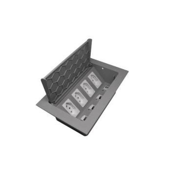 Imagem de Caixa Tomada Mesa Embutir 4 Tomadas 2 Rj45 + 1 Usb + 1 Hdmi cinza - QT