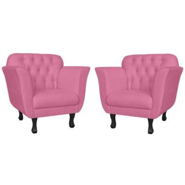 Imagem de Combo 02 Poltronas Decorativas Helena Pés Luís XV Suede Rosa - DS Esto