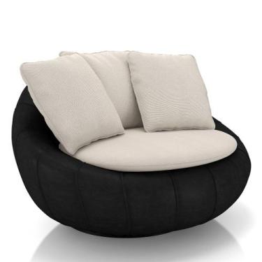 Imagem de Poltrona para Sala Giratória Redonda Saphire M22 Linho Bege/Preto - Mp