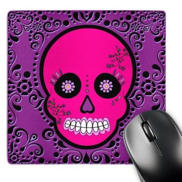 Imagem de 3dRose Mouse pad LLC 20 x 20 x 0,63 cm, Dia dos Mortos Dia dos Mortos Dia de Los Muertos Sugar Skull Rosa/Roxo Preto Design (mp_28872_1)