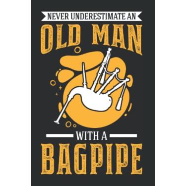 Imagem de Dudelsack Notizbuch: Dudelsack Alter Mann Dudelsackspieler / 6x9 Zoll / 120 karierte Seiten Seiten