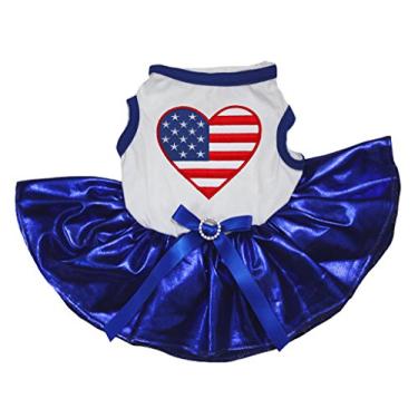 Imagem de Petitebella vestido de cachorro coração EUA (branco/azul royal, médio)