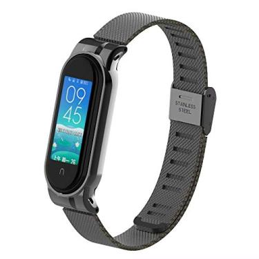 Imagem de T-BLUER Pulseira compatível com Xiaomi Mi Band 5/Mi Band 6, pulseira de aço inoxidável de substituição para Xiaomi Miband 5/Miband 6, acessórios para mulheres e homens, sem rastreador incluído, Aço
