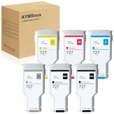 Imagem de AYMSous Pacote com 6 cartuchos de tinta compatíveis com HP 727 para HP 727 C1Q12A F9J79A F9J76A F9J77A F9J78A F9J80A para HP DesignJet T920 T930 T1500 T1530 T2500 T2530 Pr. inters(MBK, PBK, C, M, Y,