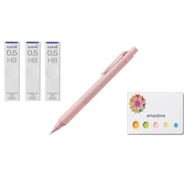 Imagem de amazdone Lapiseira uni Kurutoga KS 0,5 mm rosa coral (M5KS1P.66) + grafite de lapiseira uni, as pontas Uni à prova de manchas 0,5 mm HB conjunto de 3 notas adesivas