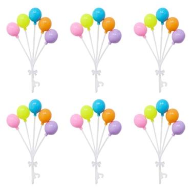 Imagem de yueton 6PCS Candy Color Balloon Cake Topper Creative Plastic Balloon Cake Topper Colorful Round Balloon Cupcake Topper Cute Cake Decoration for Birthday Paty