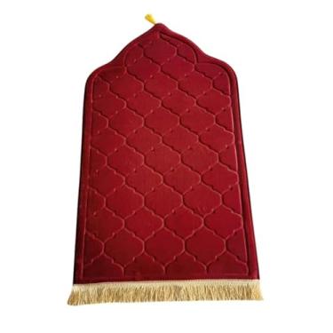 Imagem de Tapete de oração muçulmano para Mussallah, Zaawiya, sala de oração, tapete de oração de flanela de 65 x 110 cm, tapete Janamaz Sajada para homens e mulheres, tapete de oração liso sólido presente