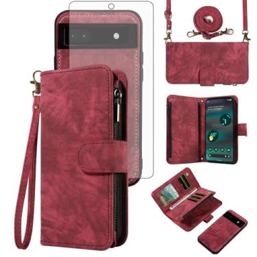 Imagem de Asuwish Capa de celular para Google Pixel 6A 5G 2022 com zíper carteira magnética com protetor de tela de vidro temperado alça de pulso transversal flip porta-cartão de crédito bolsa Pixel6A A6