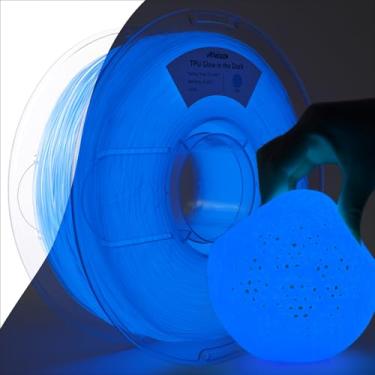 Imagem de AMOLEN Filamento de impressora 3D TPU 95A, 1,75 mm brilha no azul escuro, filamento de impressão 3D flexível TPU macio, melhor com lâmpadas UV, carretel de 1 kg, precisão dimensional +/- 0,02 mm,