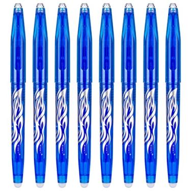 Imagem de Canetas de gel apagáveis, ponta fina, tinta azul, caneta de tinta gel apagável de 0,5 mm, canetas esferográficas com borracha, caneta de tinta apagável azul para adultos, crianças, estudantes, escola, escritório, artigos de papelaria, presentes (tinta azul) 8 peças