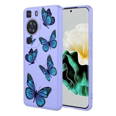 Imagem de HTXWXJC Capa de telefone para Huawei P60 Pro, Huawei P60 MNA-AL00 LNA-AL00 Capa à prova de choque flexível bumper TPU capa macia padrão borboleta capa de telefone para Huawei P60 Pro borboleta roxa
