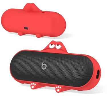 Imagem de Capa fofa de silicone Kawaii para alto-falante Bluetooth sem fio, compatível com alto-falante Bluetooth sem fio Beats Pill, capa protetora antiarranhões para alto-falante Beats (vermelho)