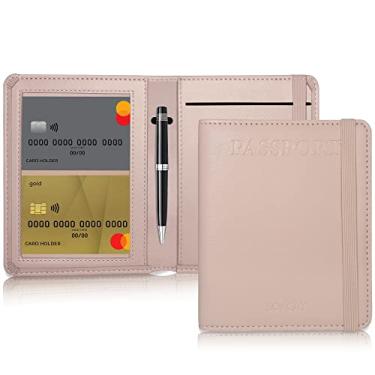 Imagem de BOACAY Combo de porta-passaporte e compartimento para cartão de vacina - carteira de viagem, Rosa claro, One Size, Moderno