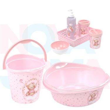 Imagem de Kit Banho Do Bebe Balde,bacia, Kit Higiene Ursa Rosa - plasutil