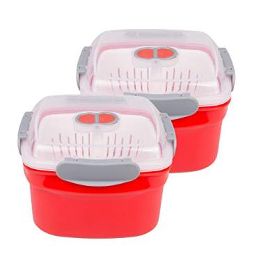 Imagem de 3pc Microwave Cookware Steamers (2 pack) - Reusable Food Container, Removable Strainer and Locking Steam Vent Lid- BPA Free, Fridge and Freezer Safe | 1.3 Liters - Perfect for Vegetables, Pasta, Egg