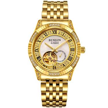 Imagem de BINLUN Relógio de pulso masculino automático, mecânico, dourado, automático, relógios masculinos estilosos, banhados a ouro 18 K, relógios de pulso luxuosos para homens, Ouro masculino 1, Men's,