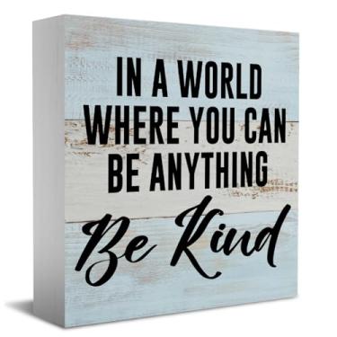 Imagem de NOVIIML nal Quotes Desk Decor Wooden Box Sign Motivational Rustic Black Wood Block Plaque Box for Home Farmhouse Office Classroom Bathroom Kids Bedroom Shelf Table Decoration Anything Be Kind
