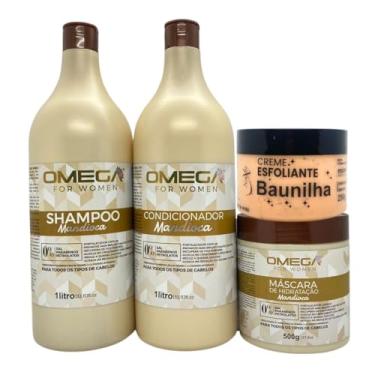 Imagem de Kit Nutrição Mandioca Shampoo Condicionador 1L Máscara Omega Hair e Esfoliante Baunilha