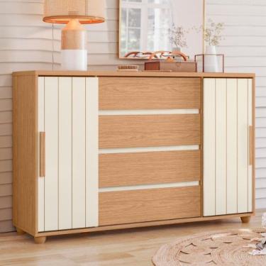 Imagem de Cômoda 2 Portas 4 Gavetas Flex Evidenza Albatroz, Freijo/Off White/Tit