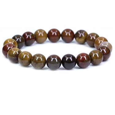 Imagem de Keleny Pulseira feminina elástica Fashion Crystal Man 10 mm contas redondas Rock Jasper 17 cm unissex 7 Inch