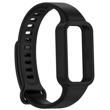Imagem de MOTONG Pulseira de substituição compatível com Xiaomi Smart Band 9 Active e Redmi Band 3 - Pulseira de silicone preta com design padrão e tamanho médio