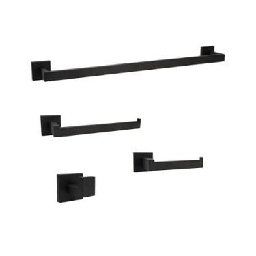 Imagem de Kit Acessórios Para Banheiro Quadrado Aço Inox Preto 4 Peças