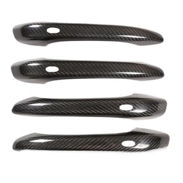 Imagem de Capa de maçaneta externa de porta de carro de fibra de carbono com buraco de fechadura compatível com Porsche- MACAN Cayenne compatível com Panamera 2014-2020 acessórios para carro