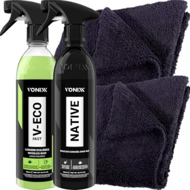 Imagem de Kit Ecológico Vonixx Limpeza E Proteção A Seco V-eco Fast Limpador Ecológico Native Spray Toalha Felpuda 40x40 410GSM