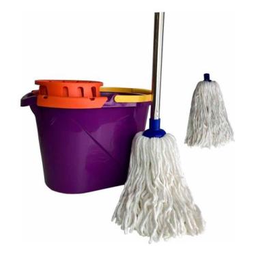 Imagem de Conjunto 2 Refil Mop Com Cabo 1,48mt+ Balde 14lt Espremedor - Roma