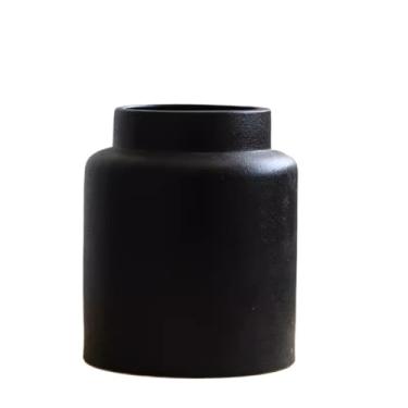 Imagem de Vaso Vaso preto de cerâmica para decoração de sala de estar, arranjo de flores, boca grande, vaso especial Vaso de flores(Preto)